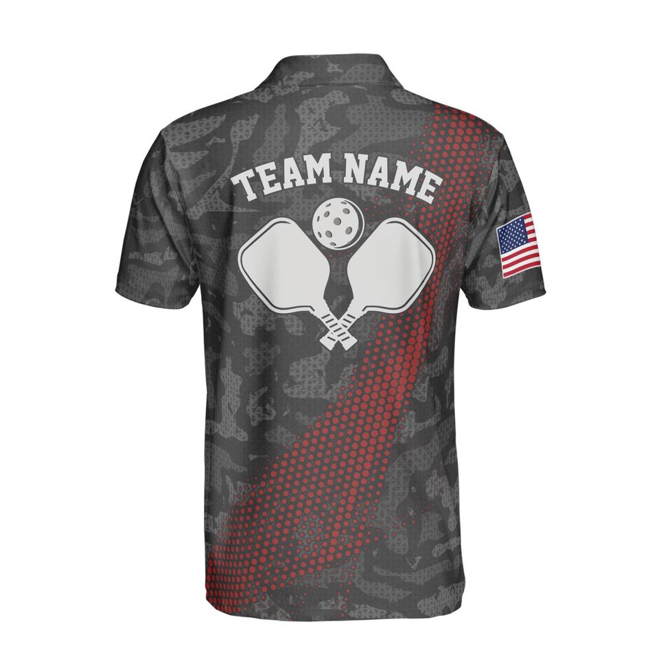 Customized Name Gray Camouflage American Flag Pickleball Polo Shirt