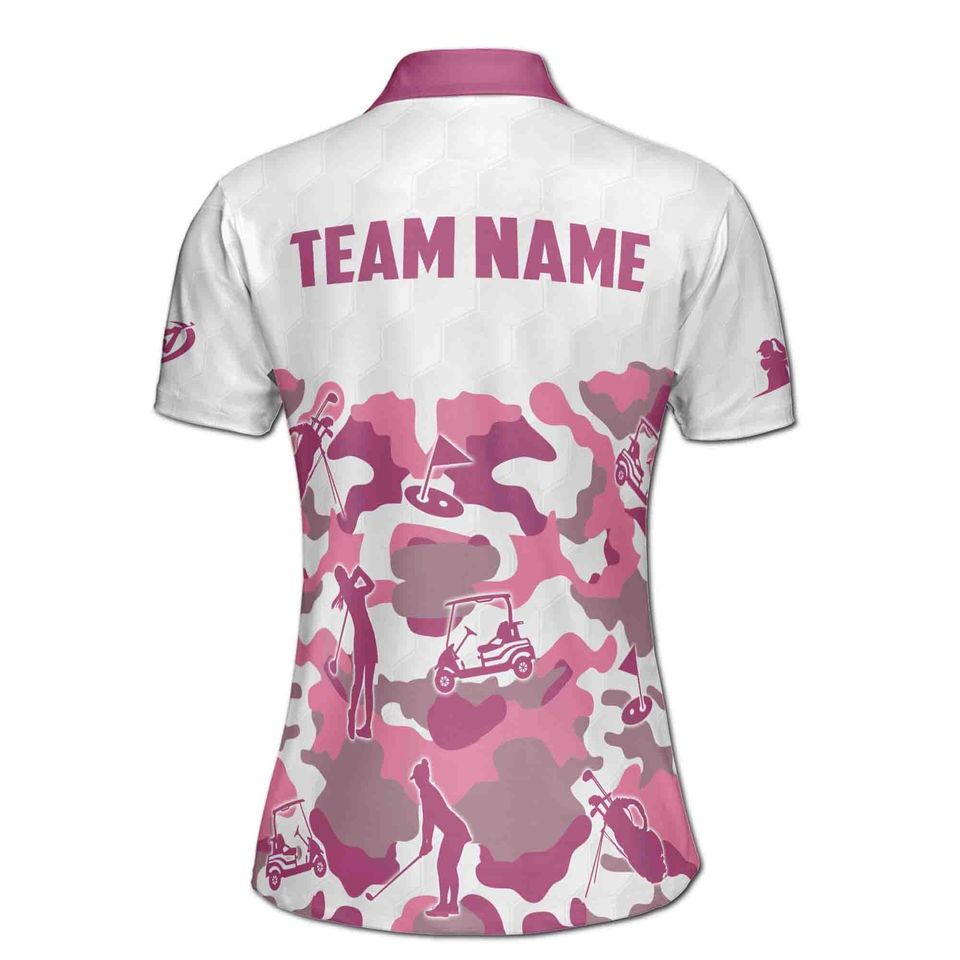 Custom Name Team Name Pink Camouflage Pattern Golf Women's Polo Shirt