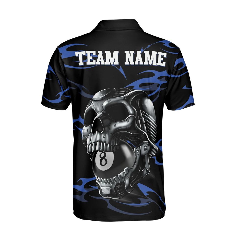 Customized 8-Balls Billiard Player Grunge Skull Polo Shirt