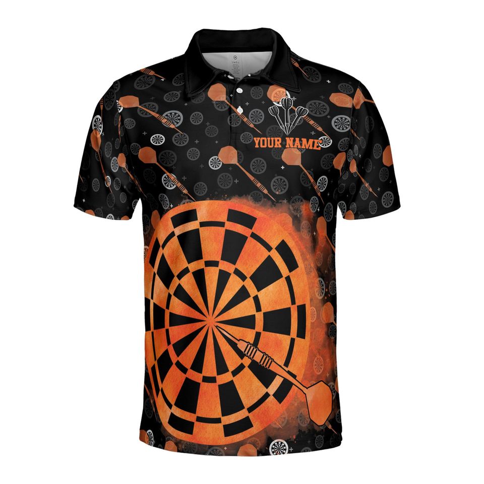 Customized Darts Team Lover Black and Orange Polo Shirt