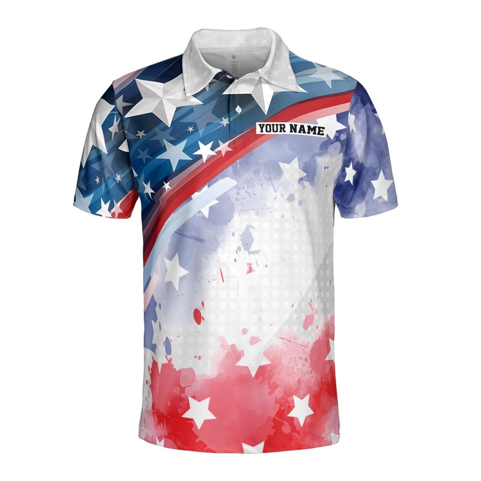 Custom Name American Flag Watercolor Play Golf Polo Shirt