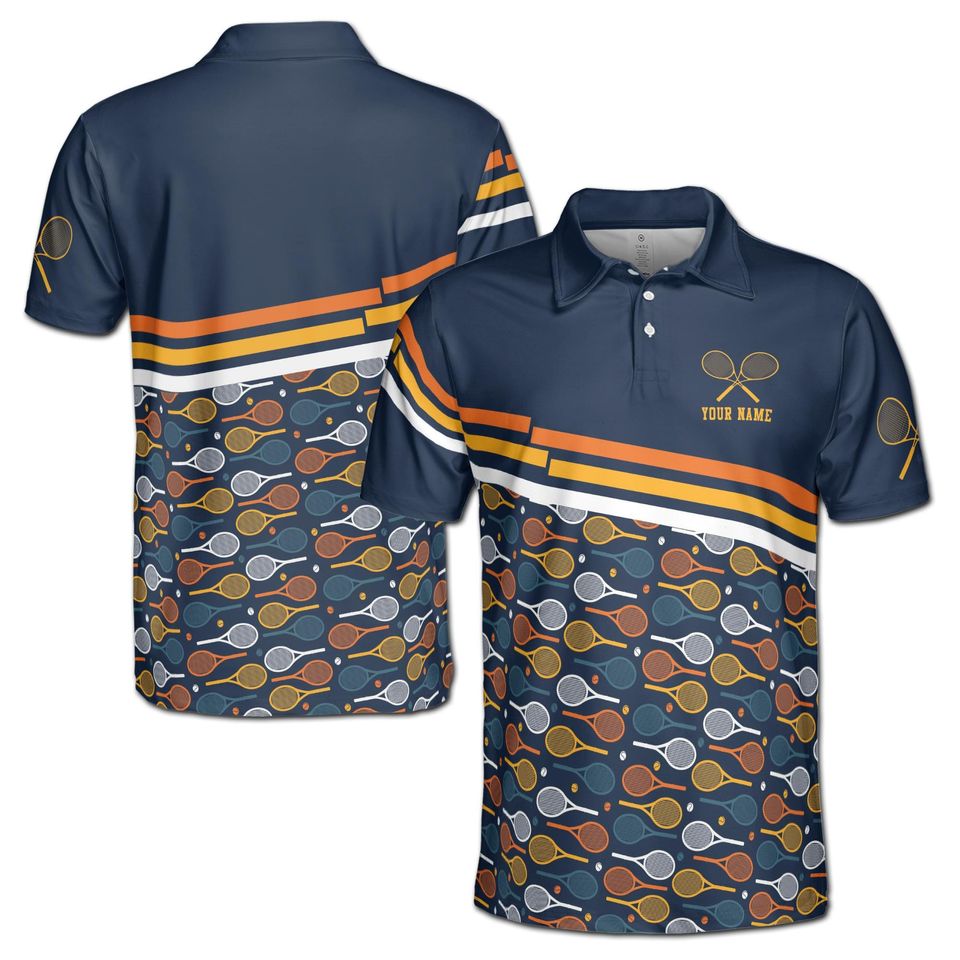 Customized Name Tennis Racket Pattern Polo
