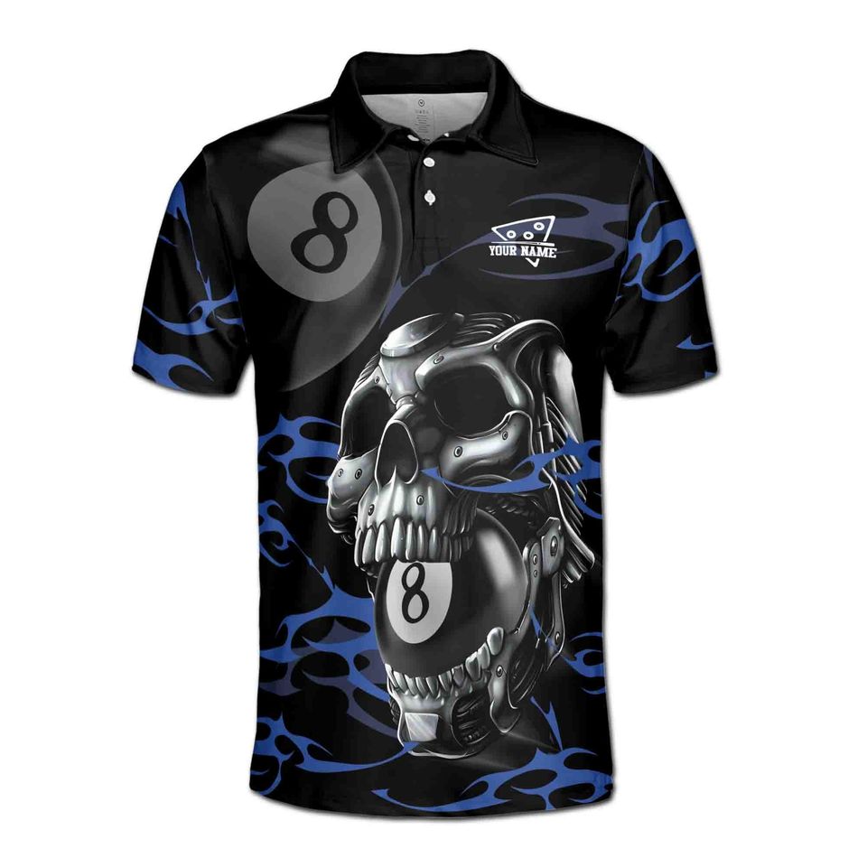 Customized 8-Balls Billiard Player Grunge Skull Polo Shirt