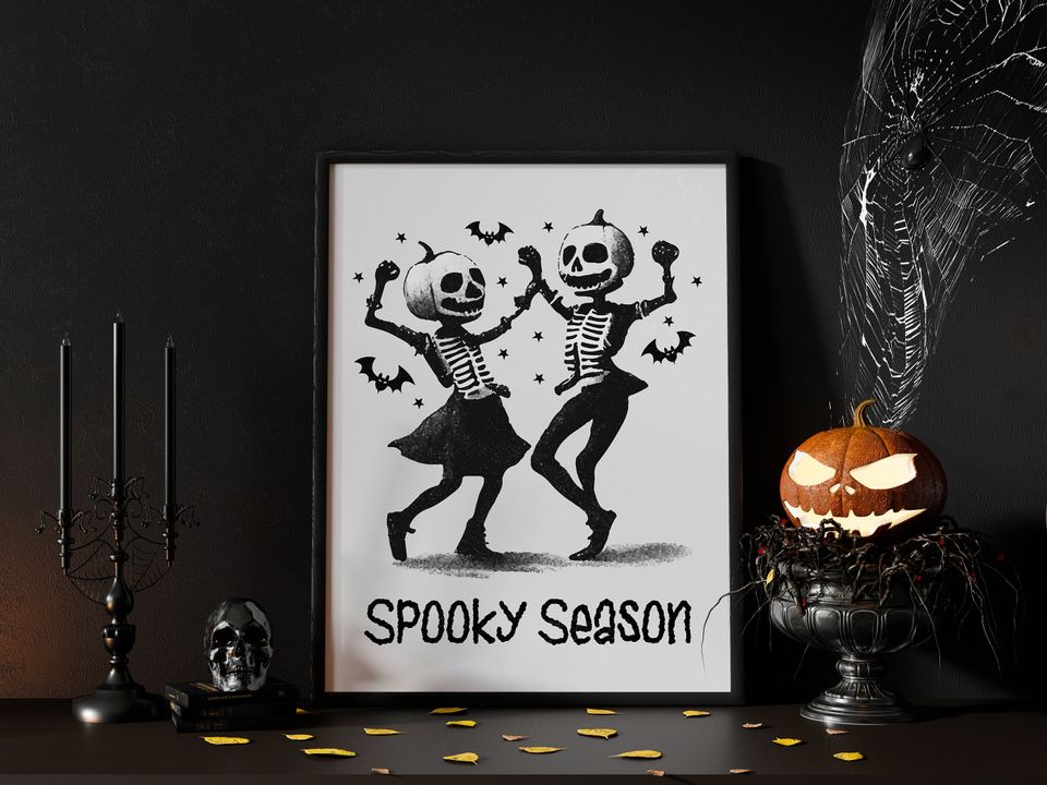 Spooky Season Halloween Poster, Dancing Skeleton Halloween Decor