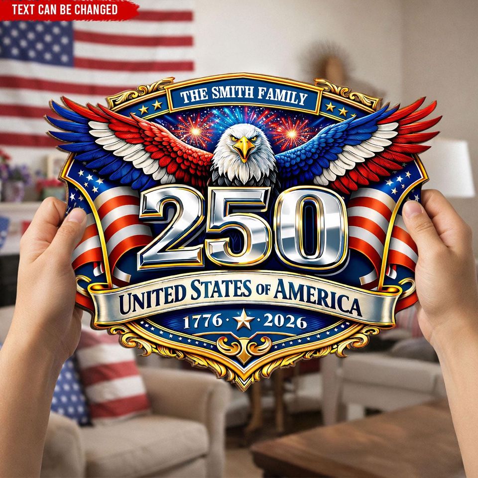 USA 250th Anniversary Eagle Wooden Sign  Patriotic Door Hanger Decor