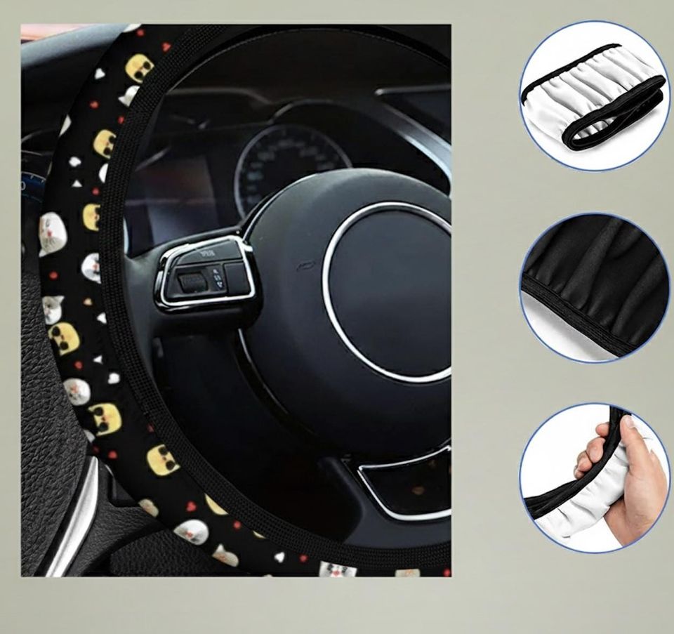 Cat Pattern Car Steering Wheel Cover Japanese Lucky Cat Design