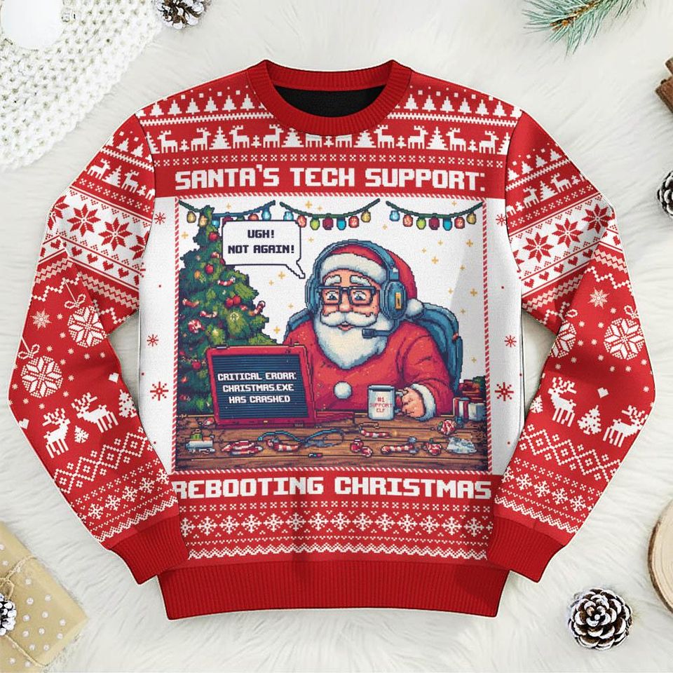 Santas Tech Support Rebooting Christmas Sweater