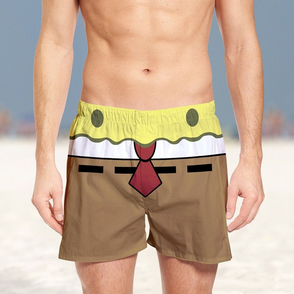 SpongeBob Brown White Yellow Red Summer Tropical Disney Shorts