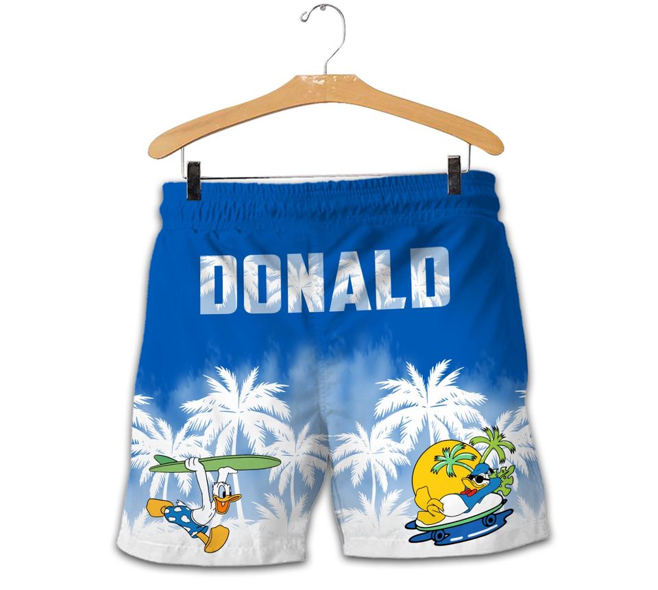 Donald Duck Blue White Yellow Patterns Summer Tropical Disney Shorts