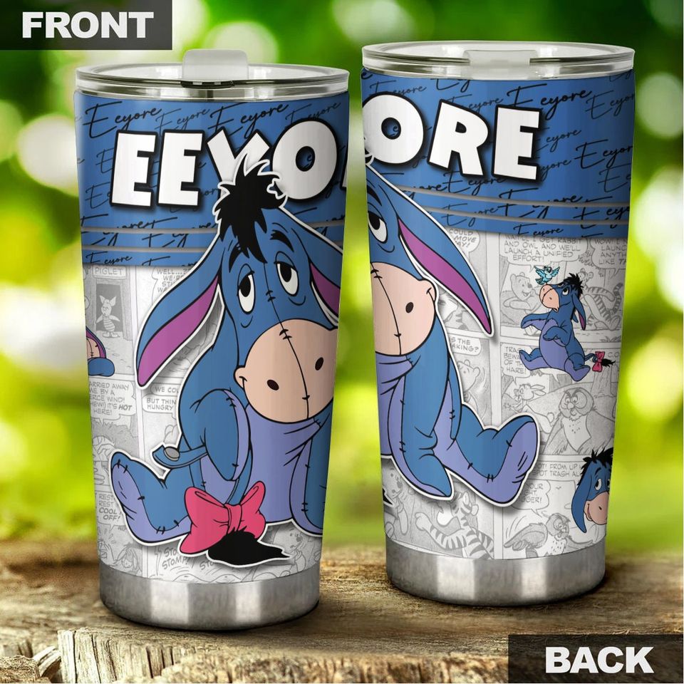 Eeyore Donkey Blue White Comic Strips Disney Tumber 30 oz