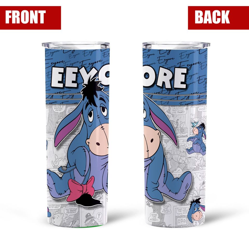 Eeyore Donkey Blue White Comic Strips Disney Tumber 30 oz