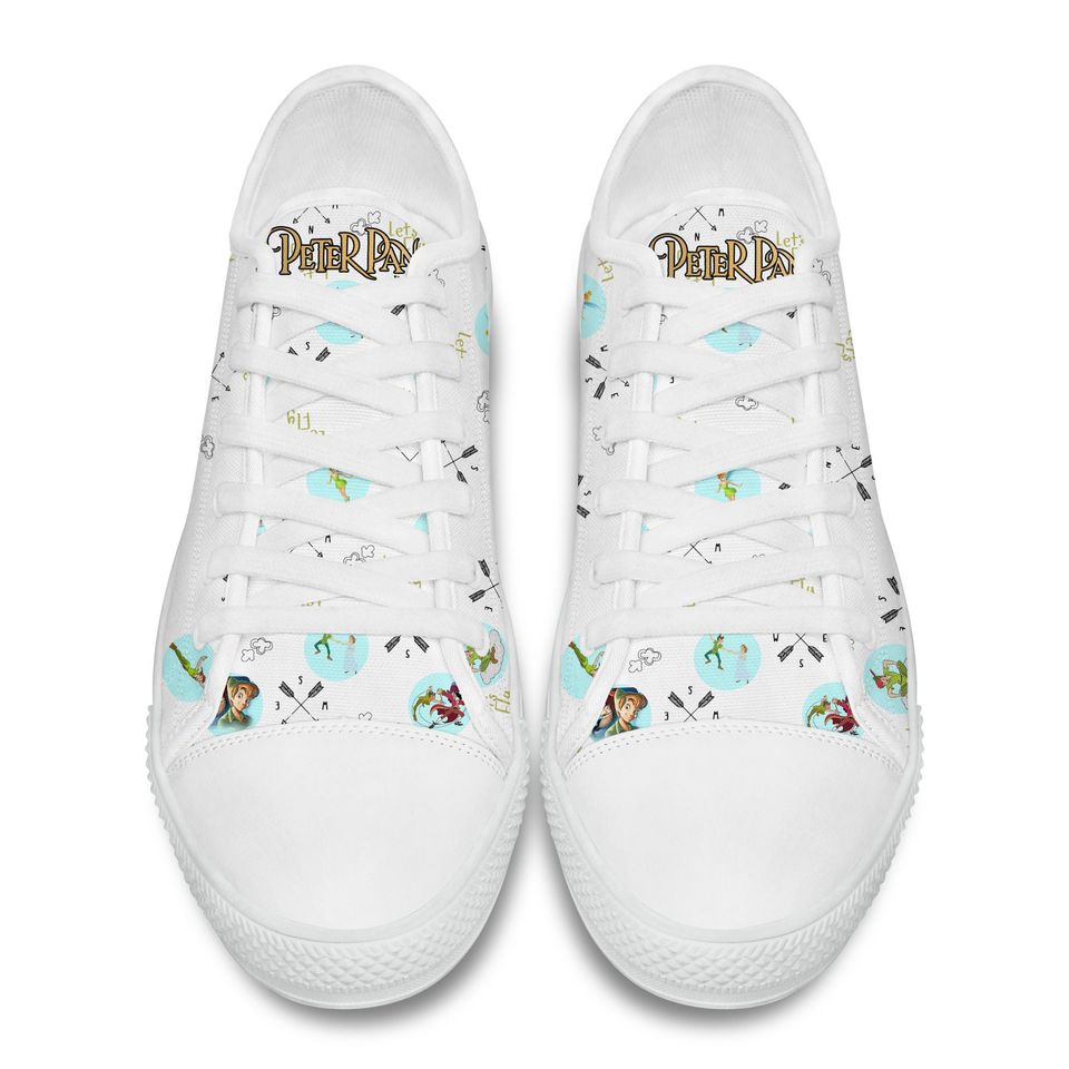 Peter Pan Flying White Full Print Disney Cartoon Low Top Sneakers