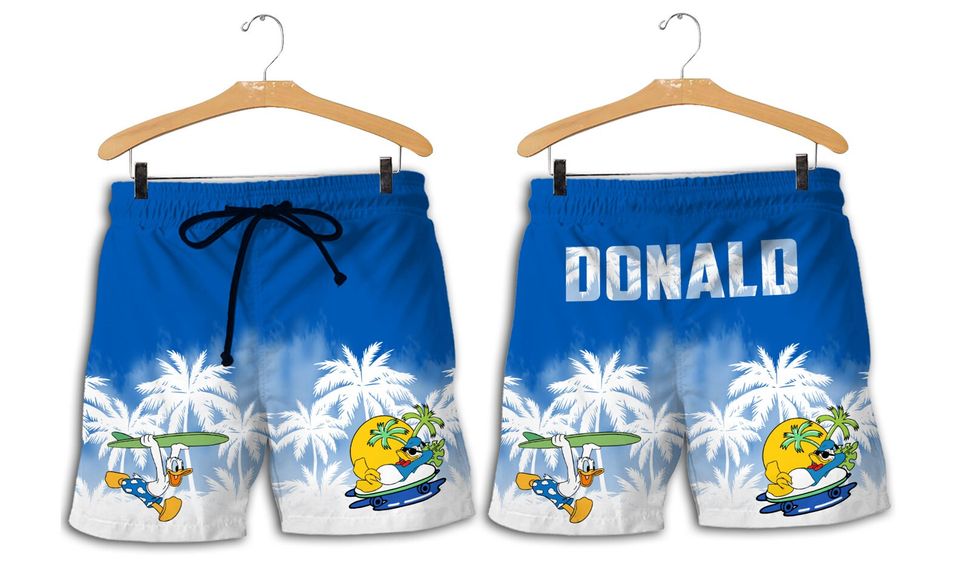 Donald Duck Blue White Yellow Patterns Summer Tropical Disney Shorts
