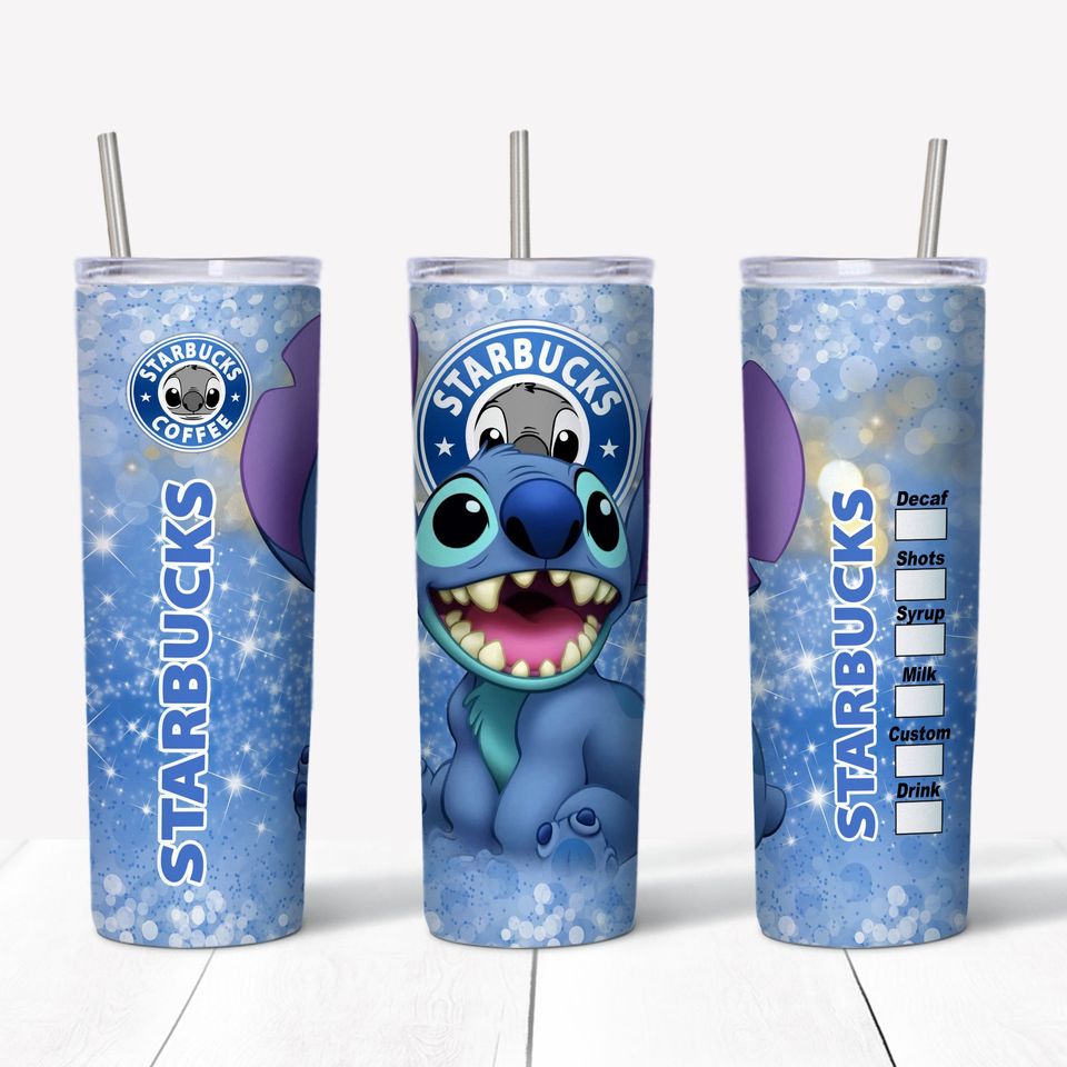 Stitch Blue Glitter Bling Starbucks Disney Tumber 30 oz