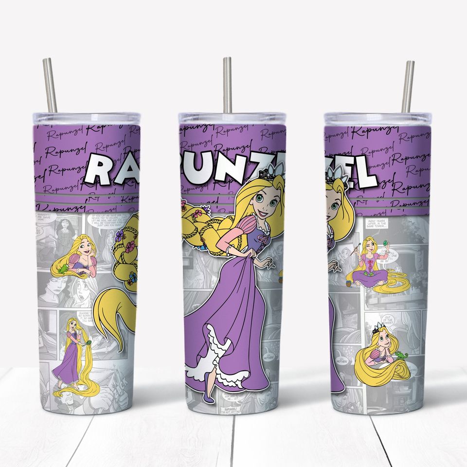 Rapunzel Princess Purple White Comic Strips Disney Tumber 30 oz