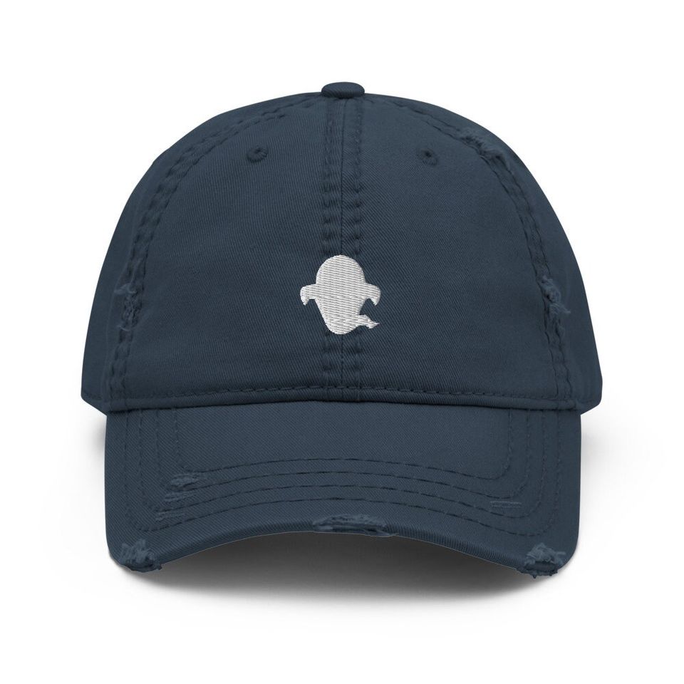 Spooky Ghost Embroidered Distressed Dad Hat, Frayed Cap Gift