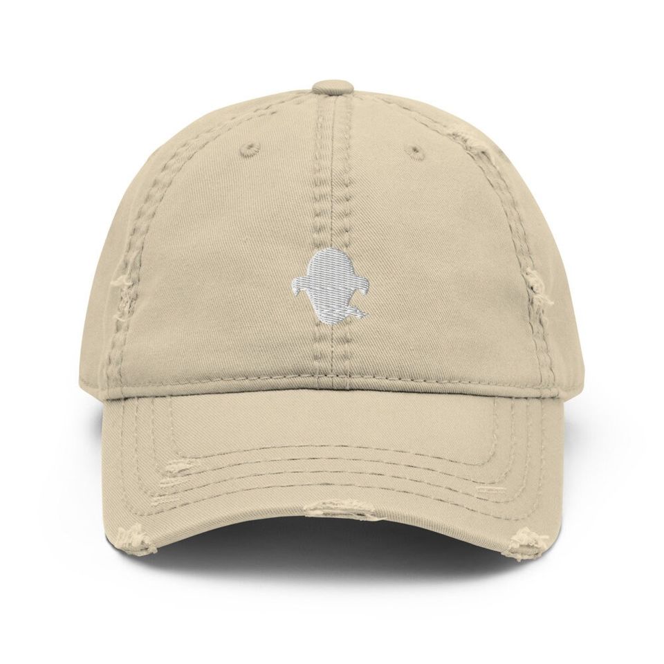 Spooky Ghost Embroidered Distressed Dad Hat, Frayed Cap Gift