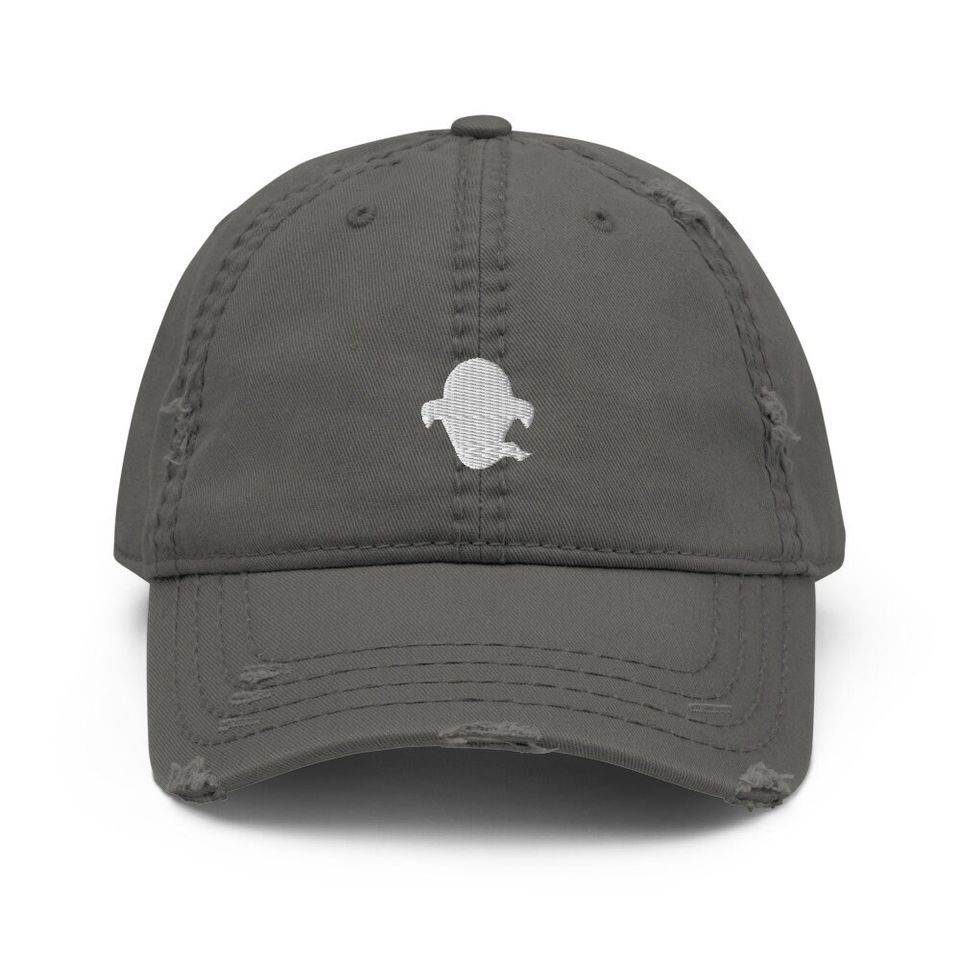 Spooky Ghost Embroidered Distressed Dad Hat, Frayed Cap Gift