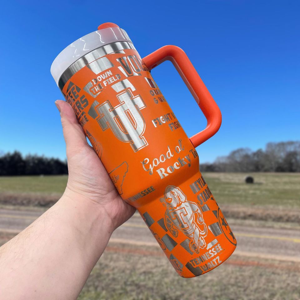 Orange & White College Team 40oz Engraved Tumbler