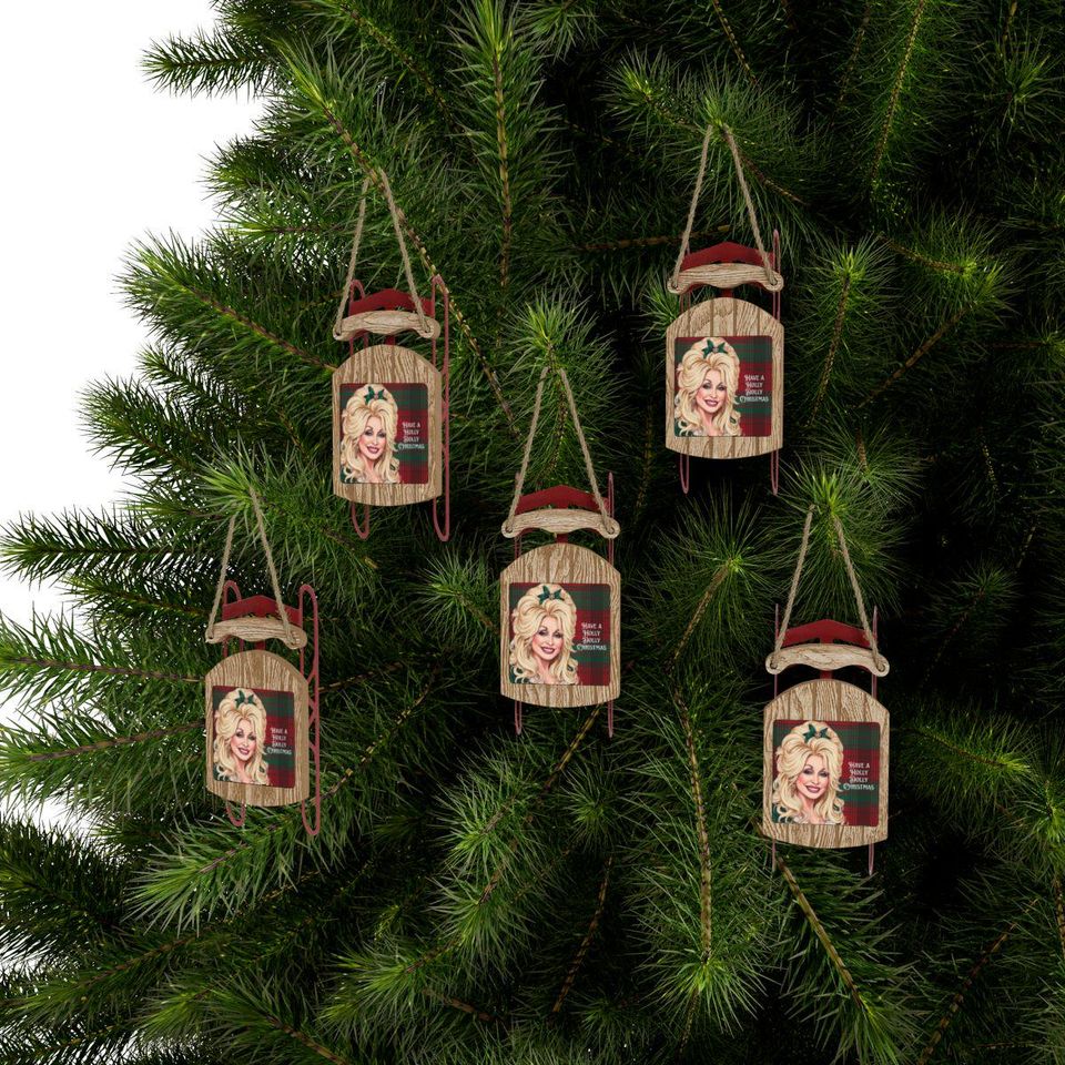 Dolly Parton Plaid Sled Ornament
