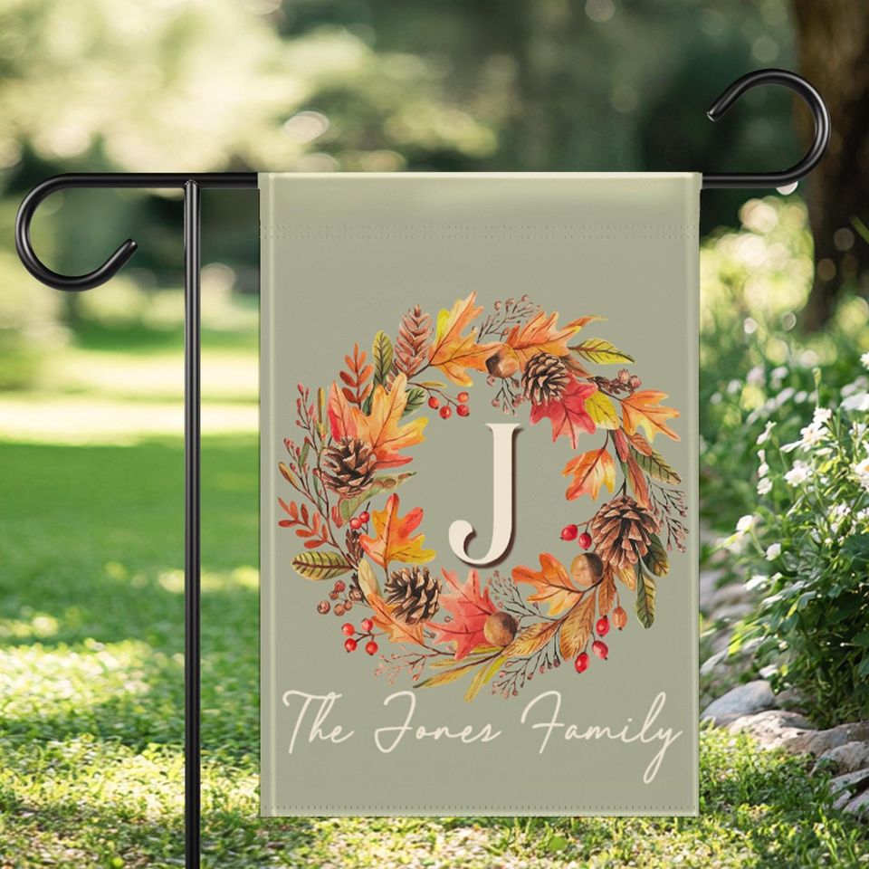 Personalized Fall Garden Flag with Monogram Initials, Thanksgiving Garden Flag