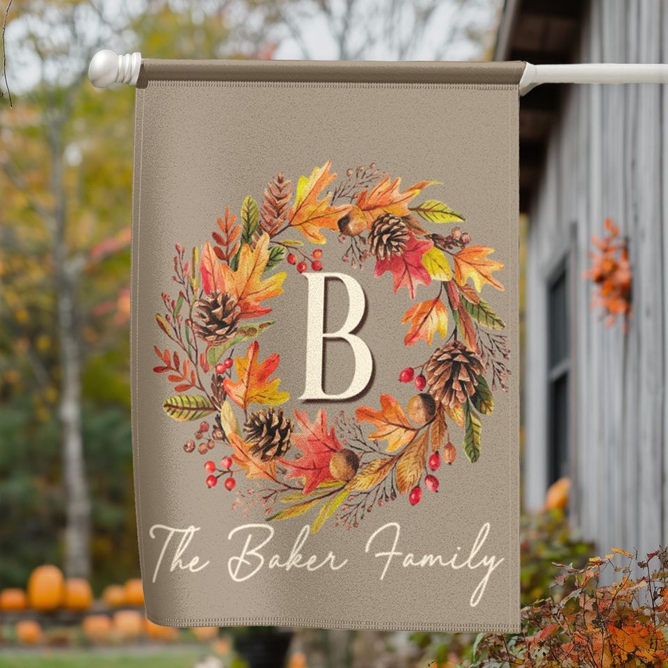 Personalized Fall Garden Flag with Monogram Initials, Thanksgiving Garden Flag
