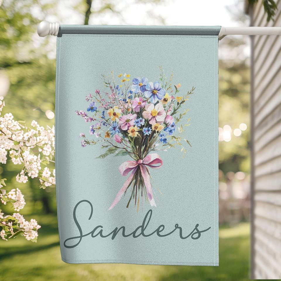 Personalized Spring Yard Flag with Family Name, Easter & Boho Flower Garden Decor