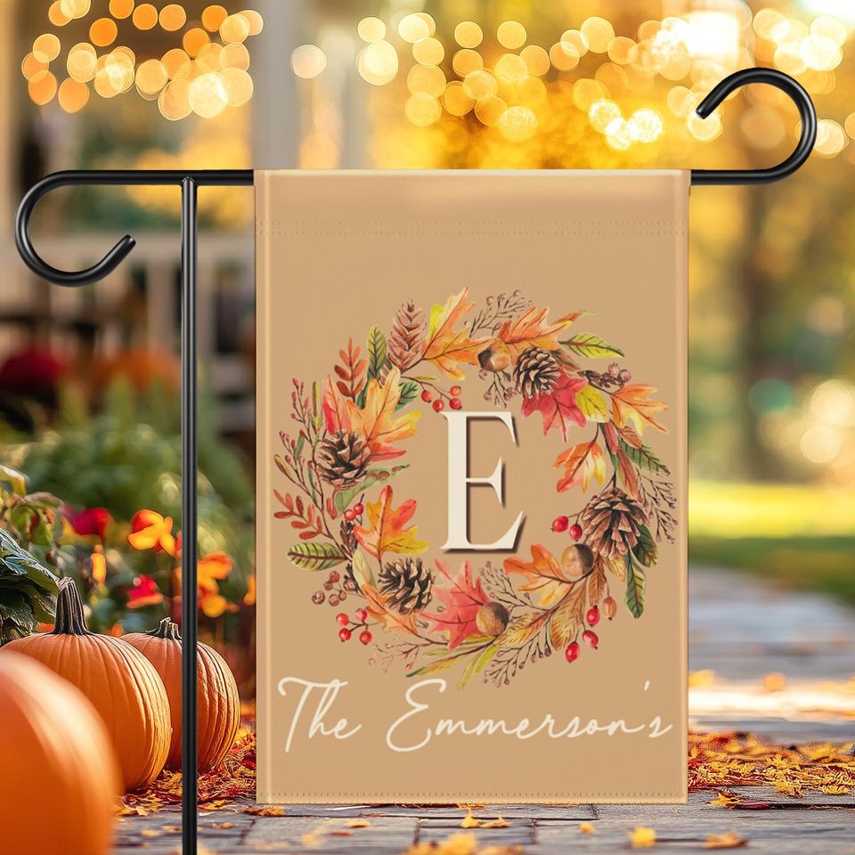 Personalized Fall Garden Flag with Monogram Initials, Thanksgiving Garden Flag