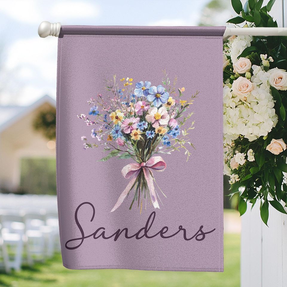 Personalized Spring Yard Flag with Family Name, Easter & Boho Flower Garden Decor
