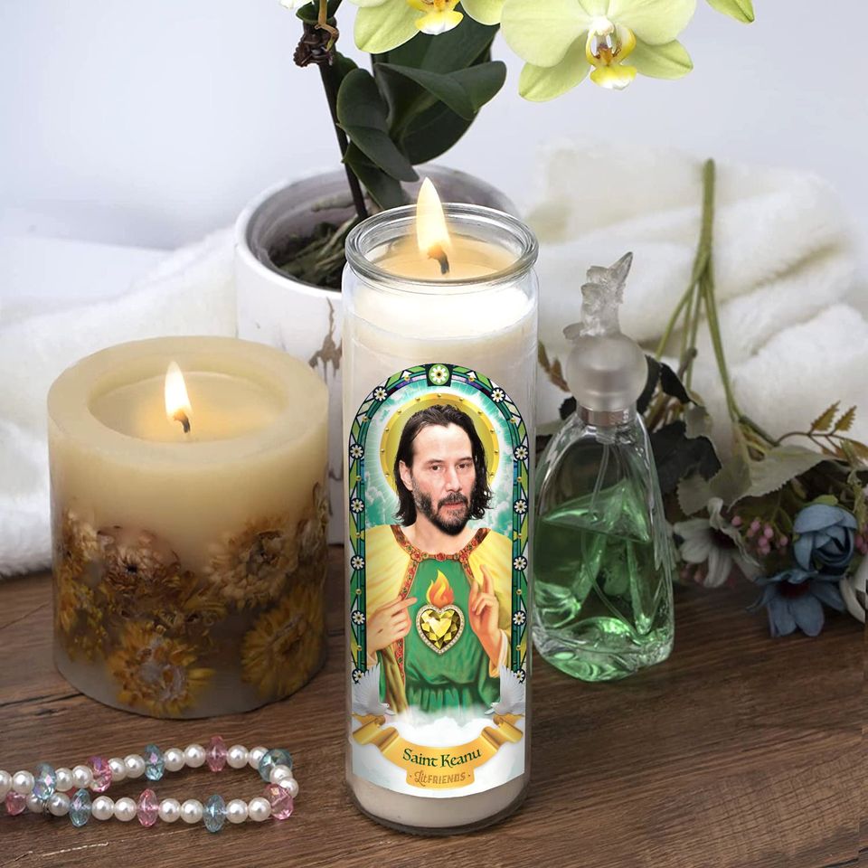 Saint Keanu Prayer Candle: Glass Votive - Funny Gift