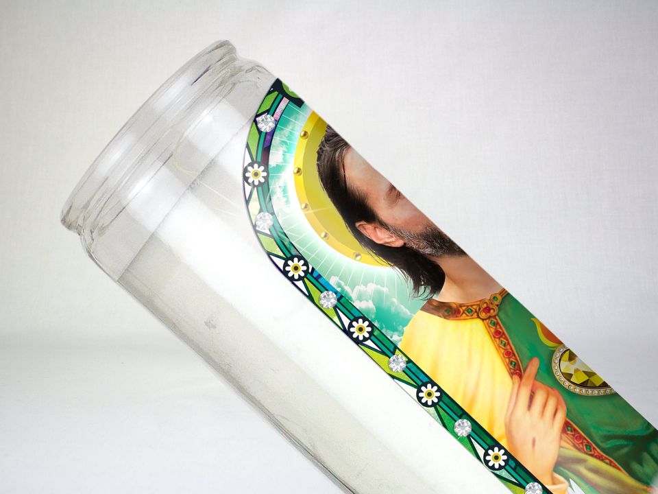 Saint Keanu Prayer Candle: Glass Votive - Funny Gift