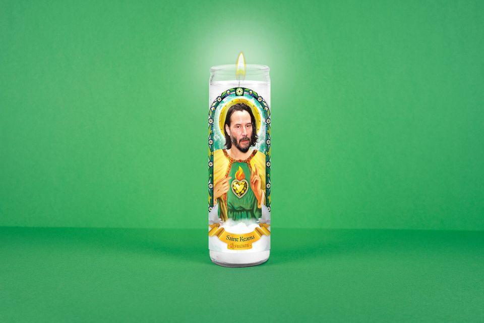 Saint Keanu Prayer Candle: Glass Votive - Funny Gift