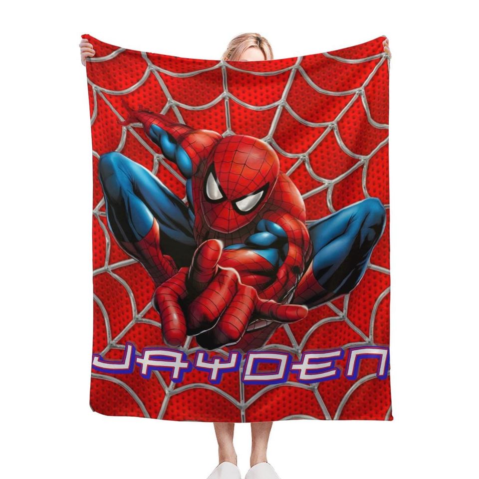 Custom Spiderman Blanket,Personalized Superhero Bedding ,Spider Name Kids Gift,Cozy Cartoon Hero Blanket