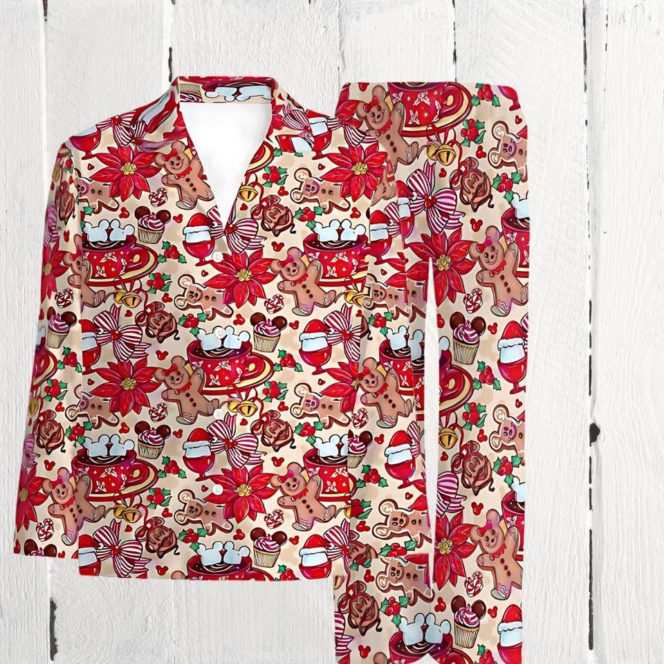 Christmas Gingerbread Matching Pajamas Set , Mickey Gingerbread PJs for Couples & Family , Disney-Inspired Lounge Wear