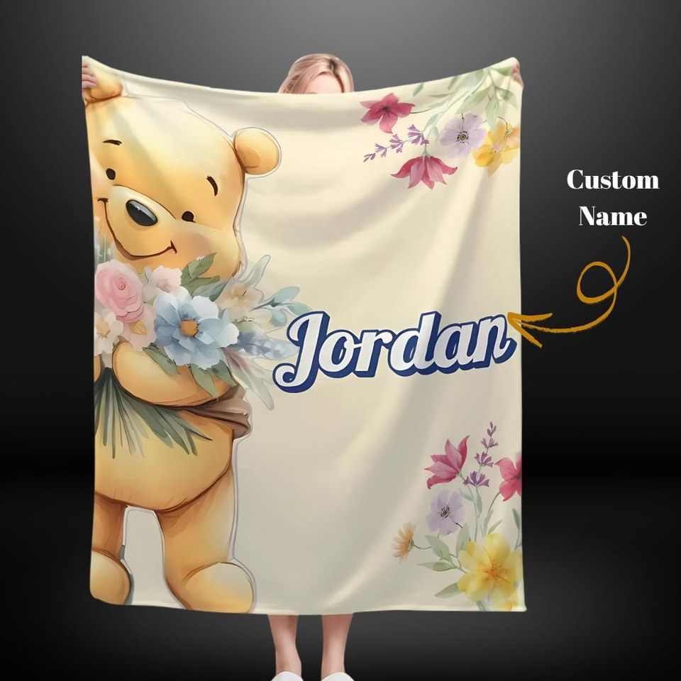Personalized Winnie the Pooh Blanket: Custom Name, Soft Microfiber