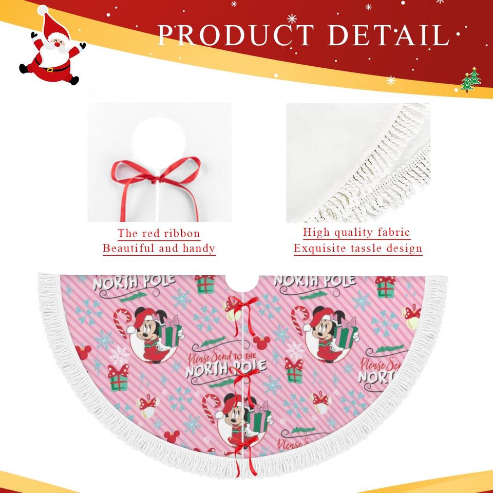 Christmas Tree Skirt, Festive xmas Decor, Disney Inspired Minnie & Mickey Style Decoration