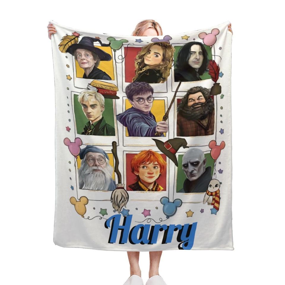 Personalized Magic School Blanket: Fantasy Wizard Throw, Custom HP Gift