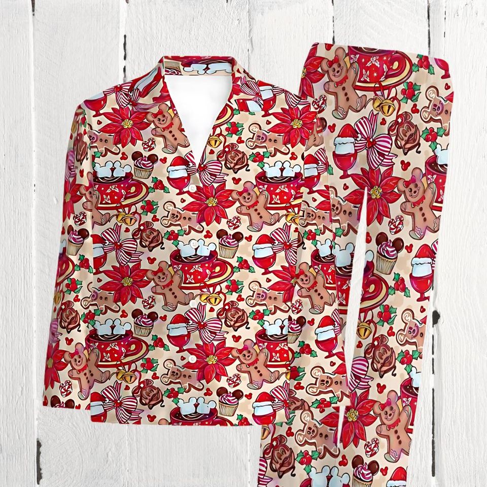 Christmas Gingerbread Matching Pajamas Set , Mickey Gingerbread PJs for Couples & Family , Disney-Inspired Lounge Wear