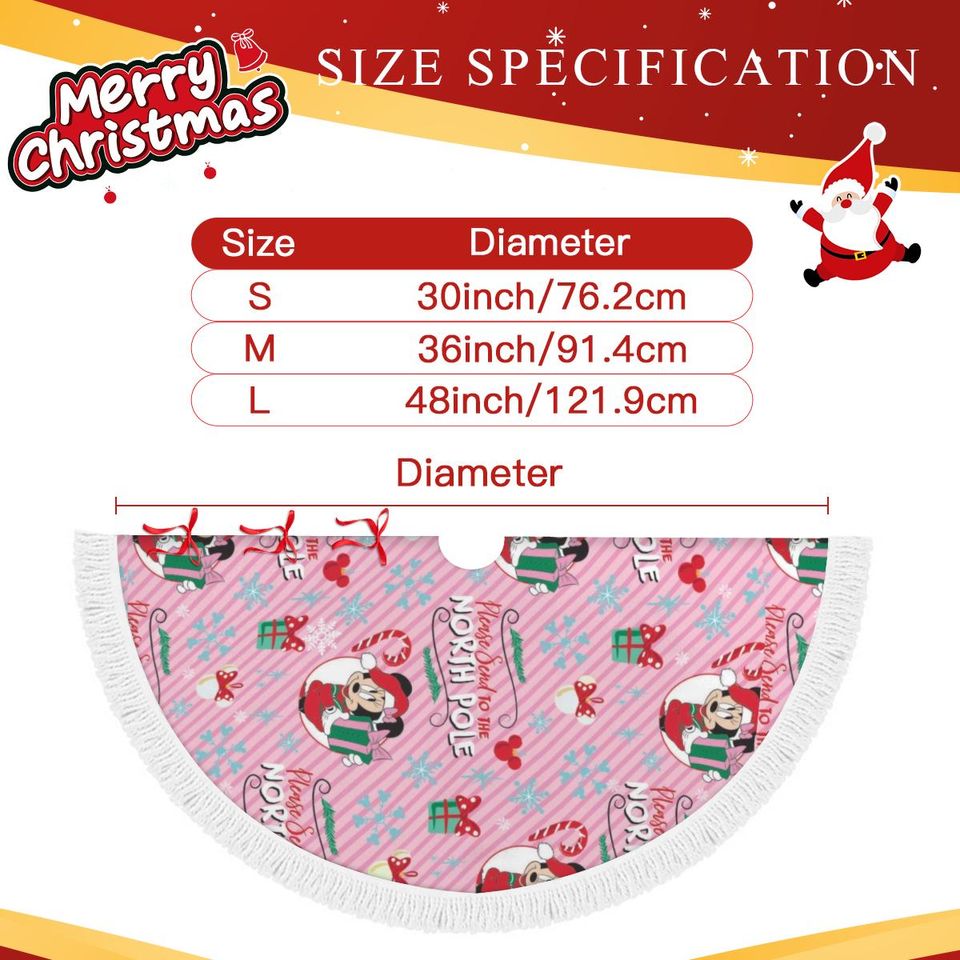 Christmas Tree Skirt, Festive xmas Decor, Disney Inspired Minnie & Mickey Style Decoration