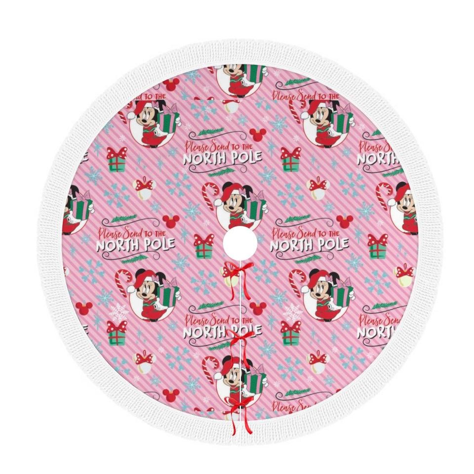 Christmas Tree Skirt, Festive xmas Decor, Disney Inspired Minnie & Mickey Style Decoration