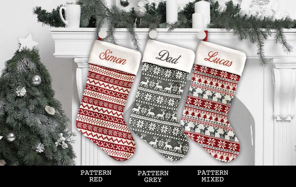 Custom Christmas Stocking - Ballantines Font - Embroidered Name.