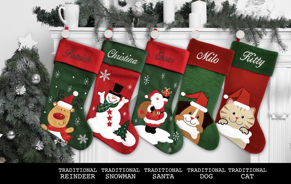 Custom Christmas Stocking - Ballantines Font - Embroidered Name.