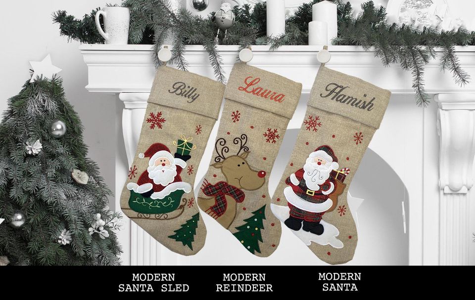 Custom Christmas Stocking - Ballantines Font - Embroidered Name.