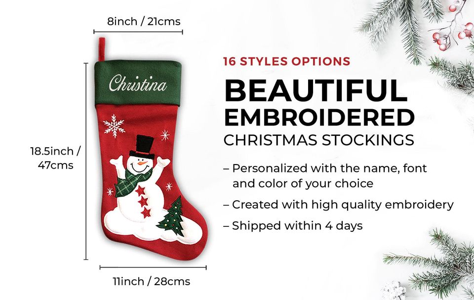 Custom Christmas Stocking - Ballantines Font - Embroidered Name.