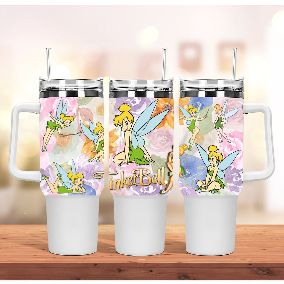Custom Personalized gift Disney Tinkerbell 40oz Tumbler with handle
