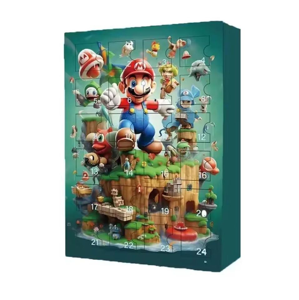 Super Mario Bros Advent Calendar with 24 Puzzle Boxes for Christmas Decor