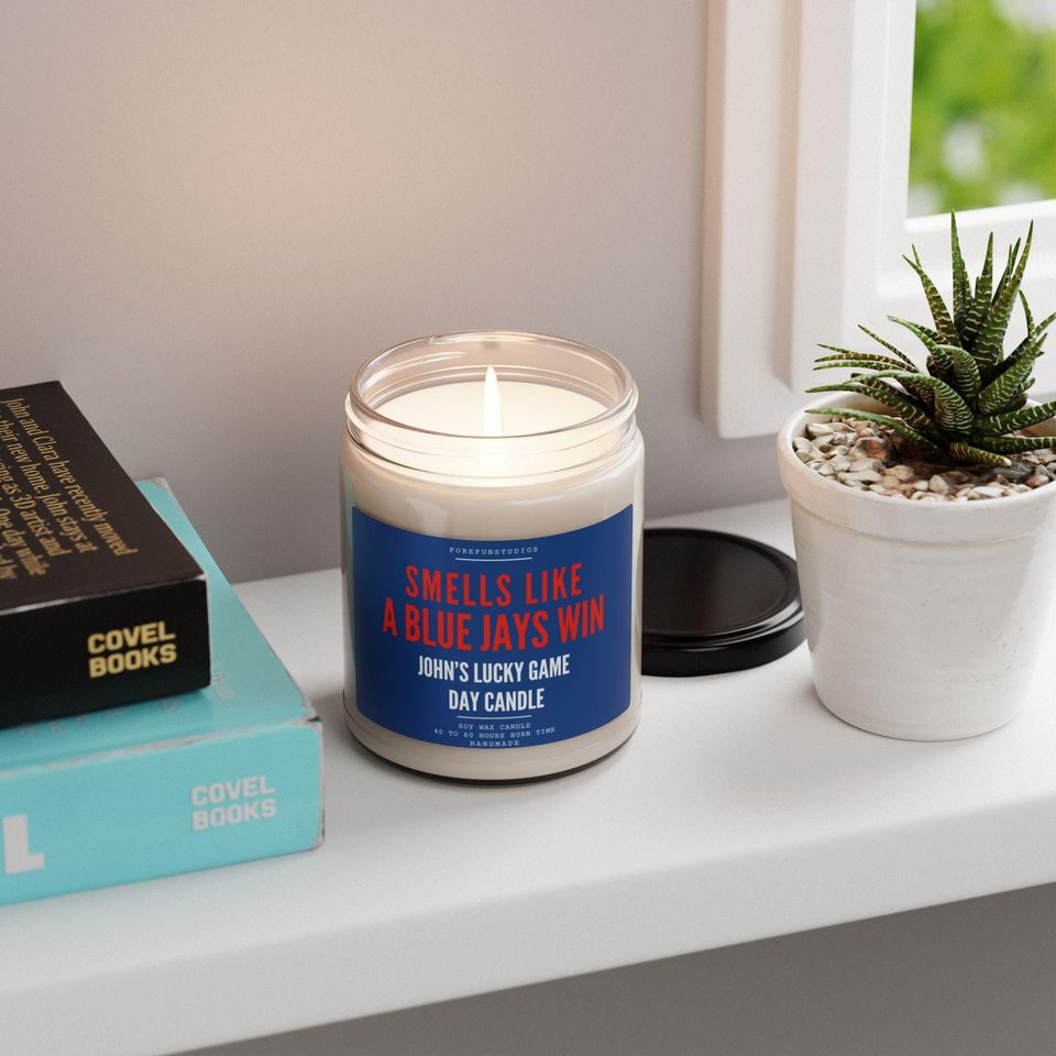 Personalized Blue Jays Win Candle: Baseball Game Day Decor