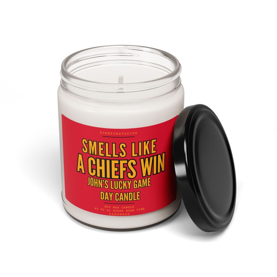 Personalized Chiefs Win Candle: Kansas City Football Game Day Decor
