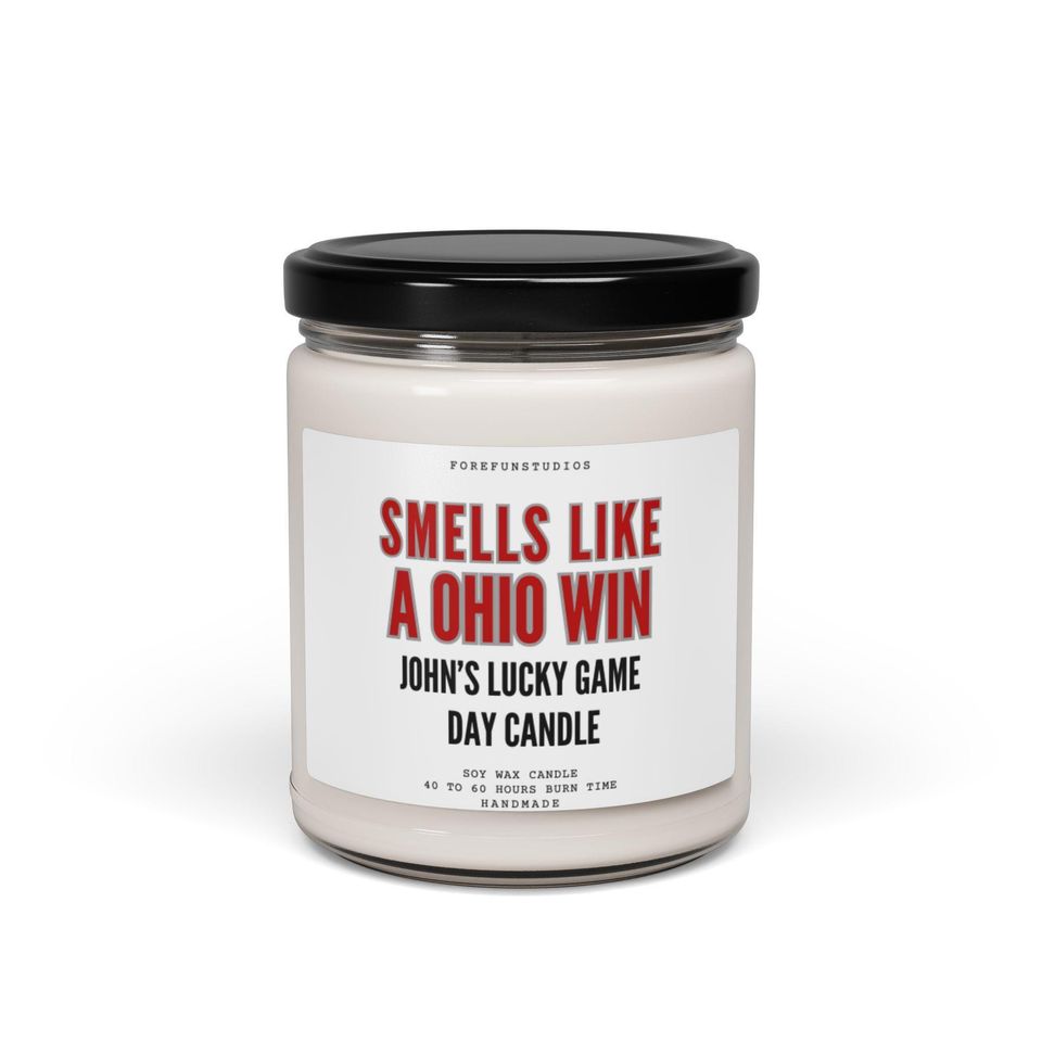 Personalized Ohio Win Candle: Game Day Decor