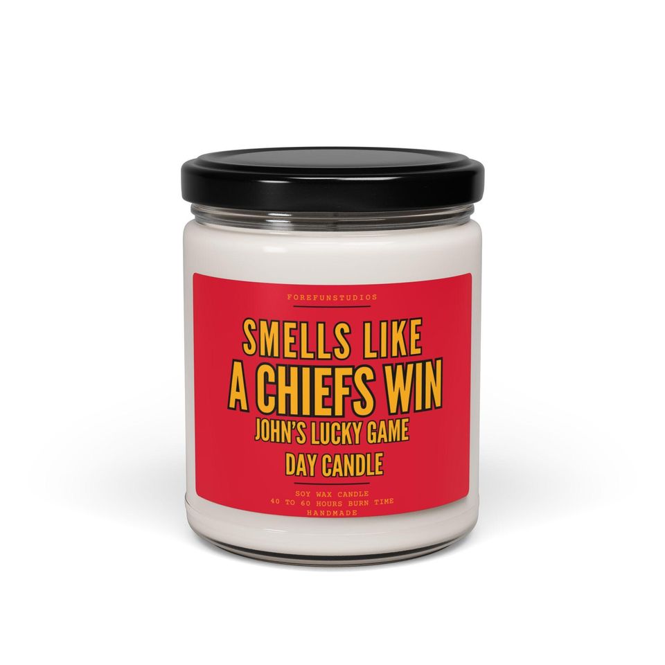 Personalized Chiefs Win Candle: Kansas City Football Game Day Decor